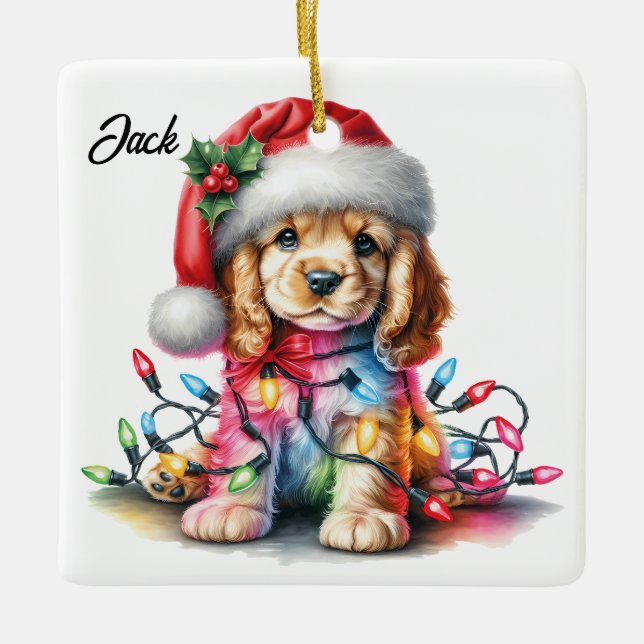Personalisiert Cocker Spaniel Weihnachten Keramikornament (Vorderseite)