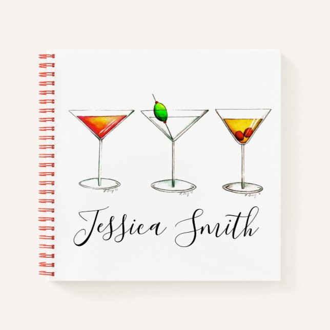 Personalisiert Cocktail Party Drinks Cosmo Martini Notizbuch (Vorderseite)