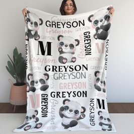 Personalisiert Collage Name Panda Fleece Blanket
