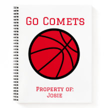 Personalisiert Comets Red Basketball Spiral Notebo