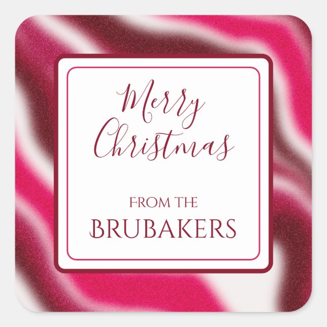 Personalisiert Cool Candy Cane Red Modern Weihnach Quadratischer Aufkleber (Vorderseite)