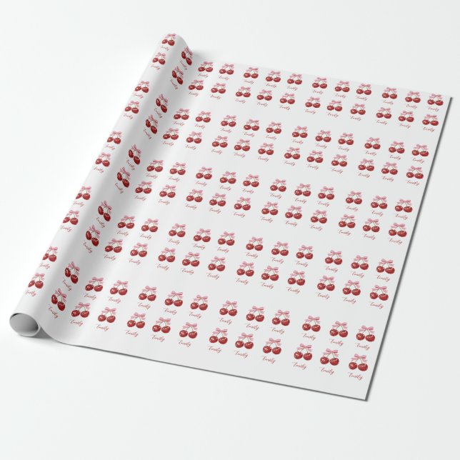 Personalisiert Coquette Cherry Bow Geschenkpapier (Ungerollt)