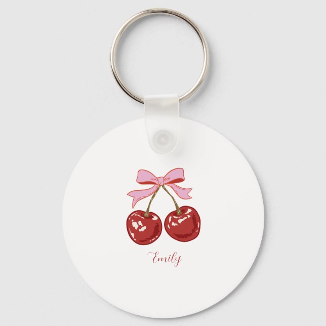 Personalisiert Coquette Cherry Bow Name Schlüsselanhänger (Vorderseite)