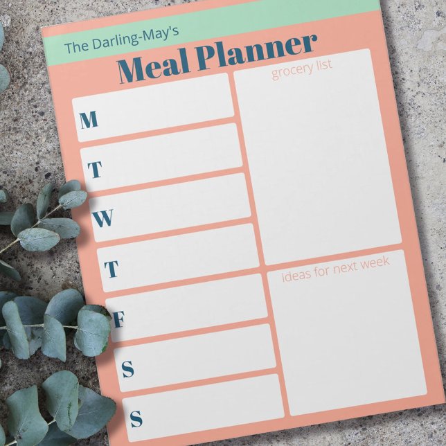 Personalisiert Coral Blue Meal Planner Lebensmitte Notizblock (Von Creator hochgeladen)