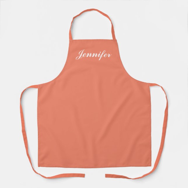 Personalisiert Coral Orange Script Frauen Koch Schürze (Vorderseite)