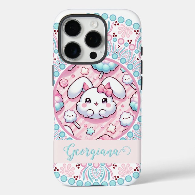 Personalisiert Cotton Candy Kawaii Bunny Dot Manda Case-Mate iPhone Hülle (Rückseite)