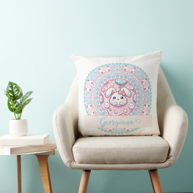 Personalisiert Cotton Candy Kawaii Bunny Dot Manda Kissen (Stuhl )