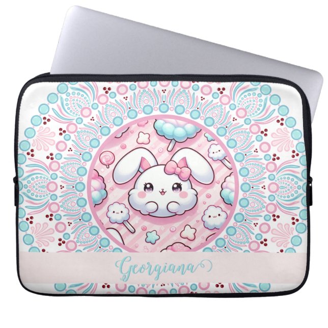 Personalisiert Cotton Candy Kawaii Bunny Dot Manda Laptopschutzhülle (Vorderseite)
