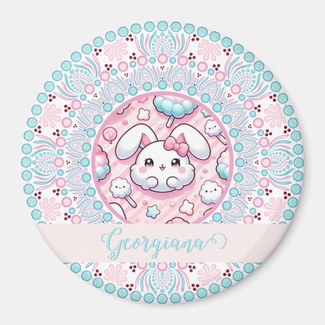 Personalisiert Cotton Candy Kawaii Bunny Dot Manda Magnet (Vorne)