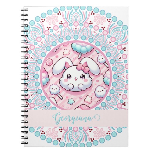 Personalisiert Cotton Candy Kawaii Bunny Dot Manda Notizblock (Vorderseite)