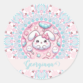 Personalisiert Cotton Candy Kawaii Bunny Dot Manda Runder Aufkleber
