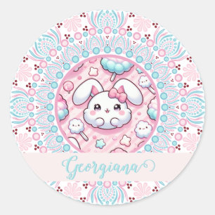 Personalisiert Cotton Candy Kawaii Bunny Dot Manda Runder Aufkleber
