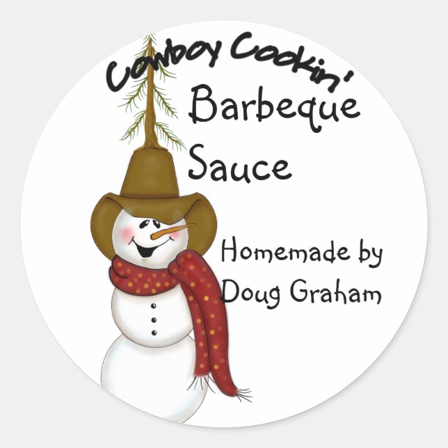 Personalisiert Cowboy Snowman Jar Label Runder Aufkleber (Vorderseite)