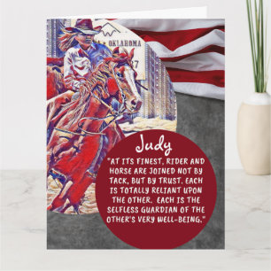 Personalisiert Cowgirl Barrel Racer Red White Blue Karte