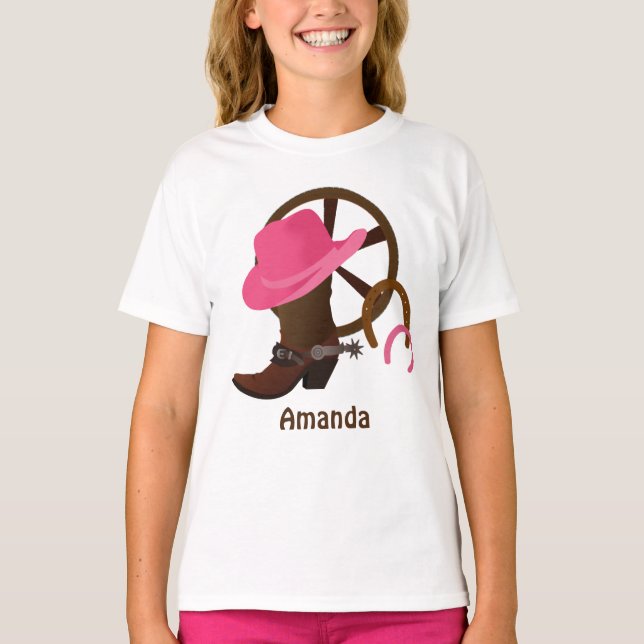 Personalisiert Cowgirl Basic T - Shirt (Vorderseite)