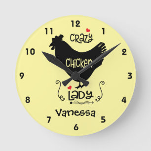 Personalisiert Crazy Chicken Lady Square oder Runde Wanduhr
