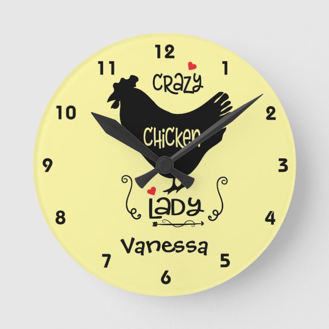 Personalisiert Crazy Chicken Lady Square oder Runde Wanduhr (Vorderseite)