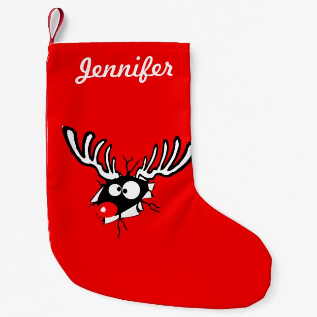 Personalisiert Crazy Red Nosed Reindeer Kleiner Weihnachtsstrumpf (Vorderseite)