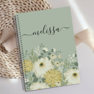 Personalisiert Creme Green Floral Journal Notizbuch