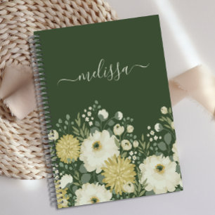 Personalisiert Creme Green Floral Journal Notizbuch