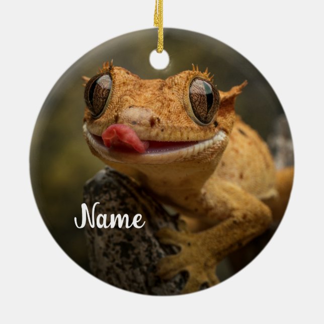 Personalisiert Crested Gecko Lizard Keramik Ornament (Hinten)