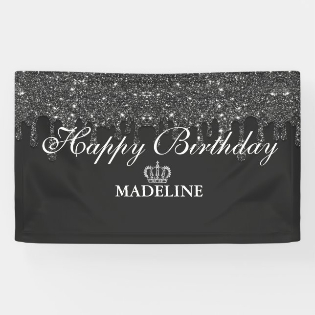 Personalisiert Crown Driving Glitzer Geburtstag Ba Banner (Horizontal)