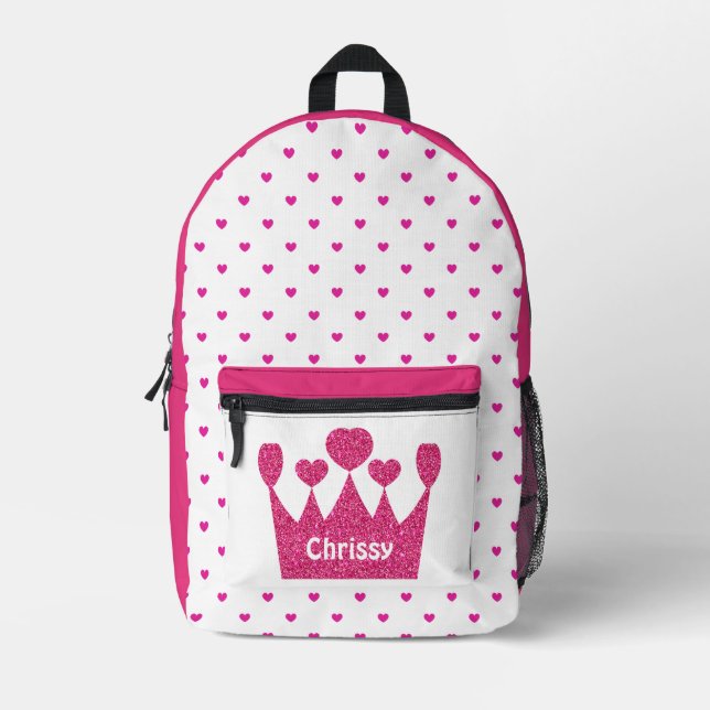 Personalisiert Crown Pink Princess Bedruckter Rucksack (Vorderseite)
