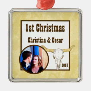 Personalisiert Custom Cowboy Rodeo Steer Skull Tan Silbernes Ornament