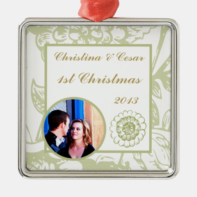 Personalisiert Custom Green Gerbery Daisy Blume Li Silbernes Ornament (Vorne)