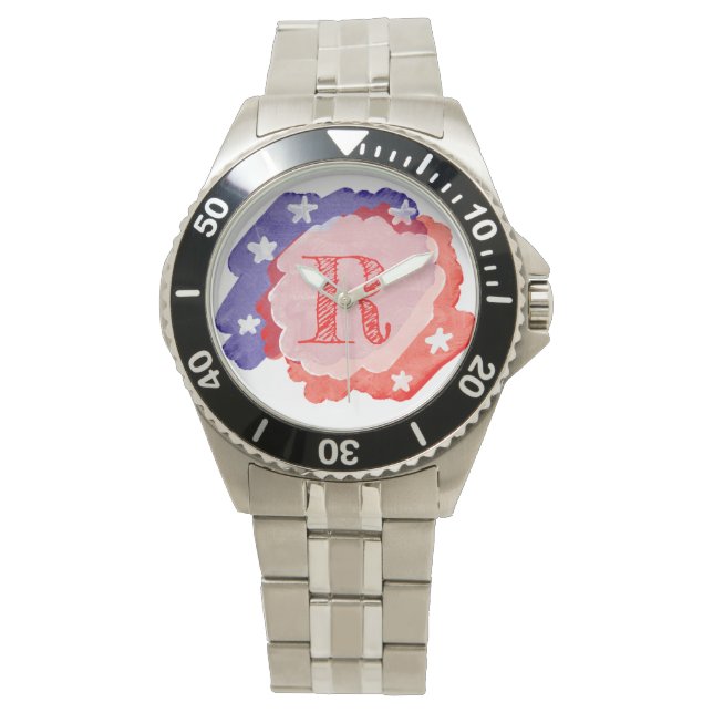 Personalisiert Custom Initial USA Patriotic Armbanduhr (Vorderseite)