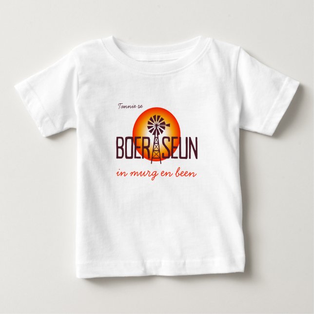 Personalisiert / Custum BOERSEUN Windpomp Afrikaan Baby T-shirt (Vorderseite)