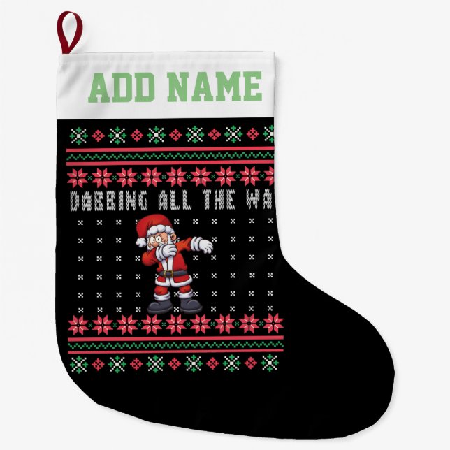 Personalisiert Dabbing Santa Claus Ugly Sweater Großer Weihnachtsstrumpf (Vorderseite)