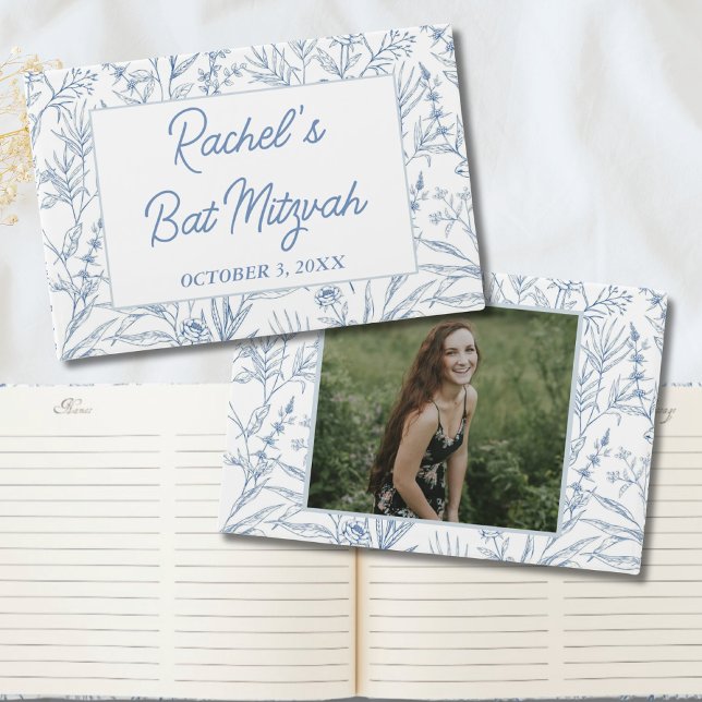 Personalisiert Dainty Blue Floral Mitzvah Guestboo Gästebuch (Personalized Dainty Blue Floral Mitzvah Guestbook
)