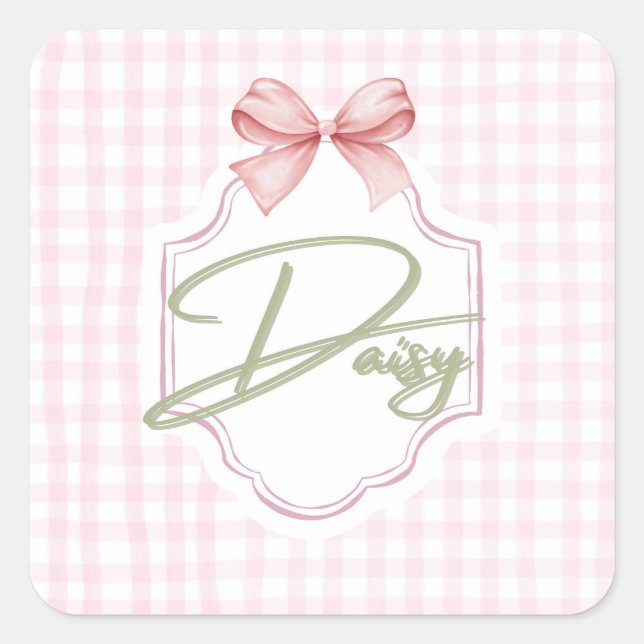 Personalisiert Daisy Baby Girl Kinderzimmer Bow&Gi Quadratischer Aufkleber (Vorderseite)