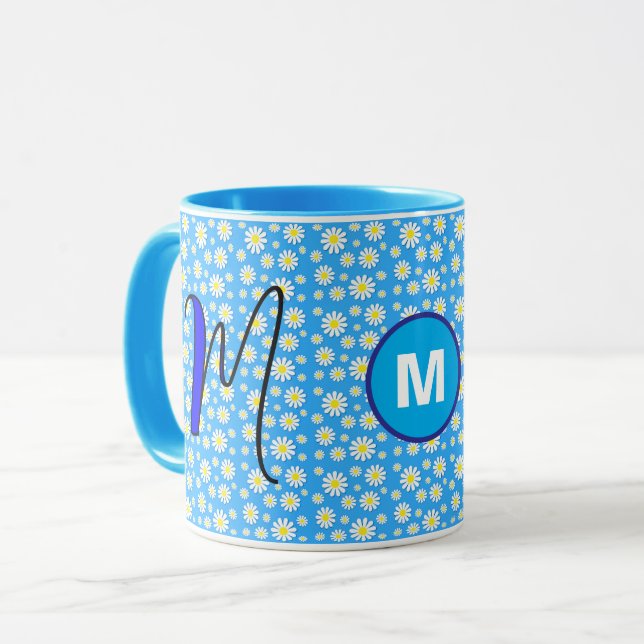 Personalisiert Daisy Mit Monogramm Erstkaffee Tasse (Vorderseite Links)