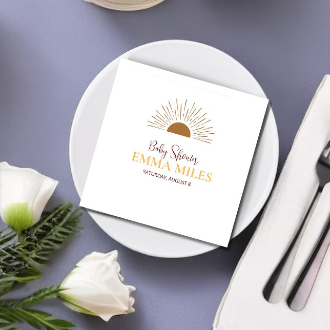 Personalisiert Danke, Baby Shower Retrosonne Napki Serviette (Von Creator hochgeladen)