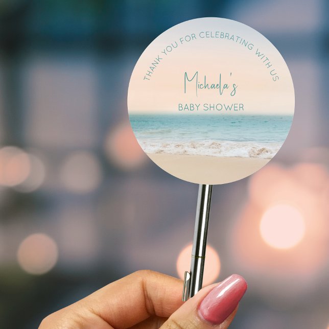 Personalisiert Danke Beach Baby Dusche Runder Aufkleber (Von Creator hochgeladen)