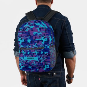 Personalisiert Dark Blue & Lila Camouflage Bedruckter Rucksack