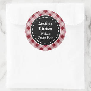 Personalisiert Dark Red Gingham Stickers