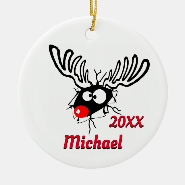 Personalisiert Dated Funny Reindeer Keramik Ornament (Vorne)