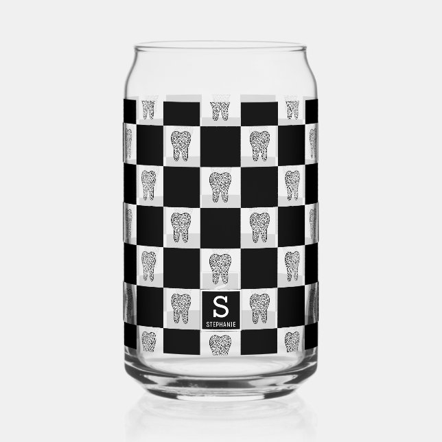 Personalisiert Dental Tooth Karo Muster Dosenglas (Vorderseite)
