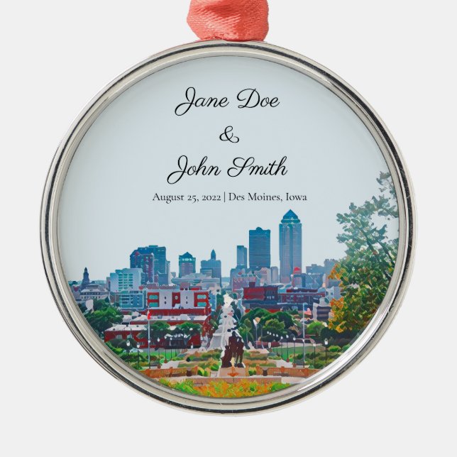 Personalisiert Des Moines Skyline Ornament Aus Metall (Vorne)