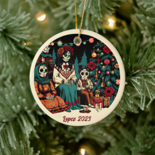 Personalisiert Día de los Muertos Weihnachtsfeiert Keramik Ornament