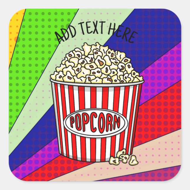 Personalisiert diese Retro Pop Art Popcorn Quadratischer Aufkleber (Vorderseite)