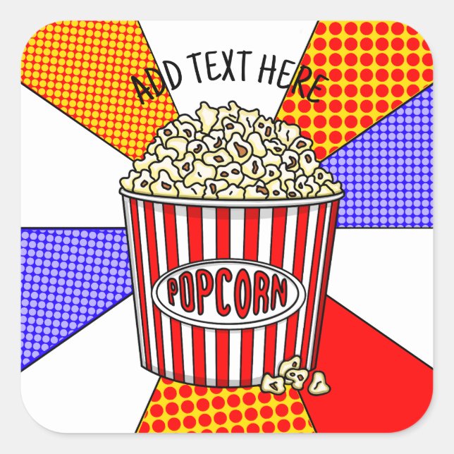 Personalisiert diese Retro Pop Art Popcorn Quadratischer Aufkleber (Vorderseite)