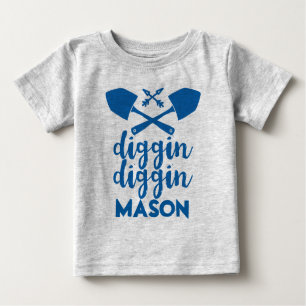 Personalisiert Diggin Diggin Blau und Grau Baby T-shirt