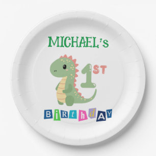 Personalisiert Dinosaur 1. Geburtstag Pappteller