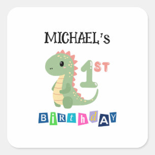 Personalisiert Dinosaur 1. Geburtstag Quadratischer Aufkleber