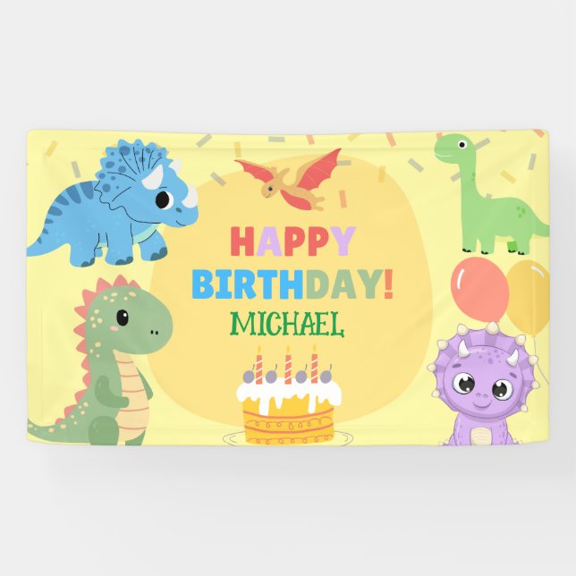 Personalisiert Dinosaur Happy Birthday Banner (Horizontal)