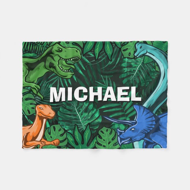 Personalisiert Dinosaur Kinder Dino Jurassic Trex  Fleecedecke (Vorderseite (Horizontal))